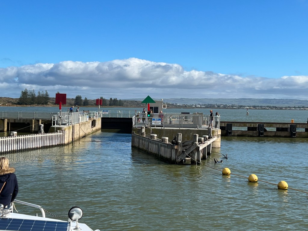 Approaching the small lock on the Goolwa barrage.
